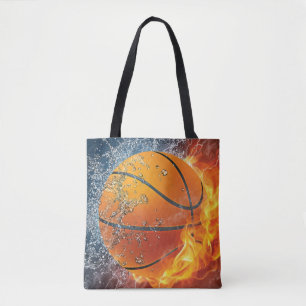 Flaming basketball tote bag