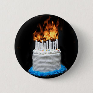 Flaming Birthday Cake 2 Inch Round Button