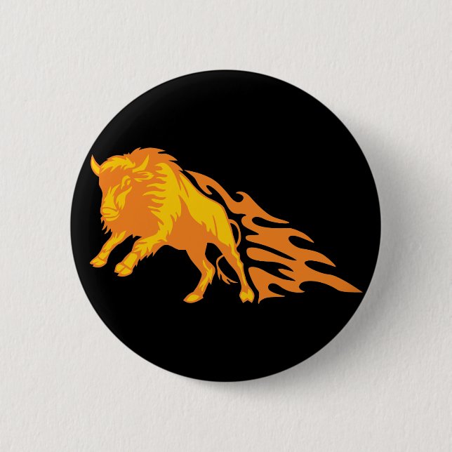 Flaming Bison #3 2 Inch Round Button (Front)