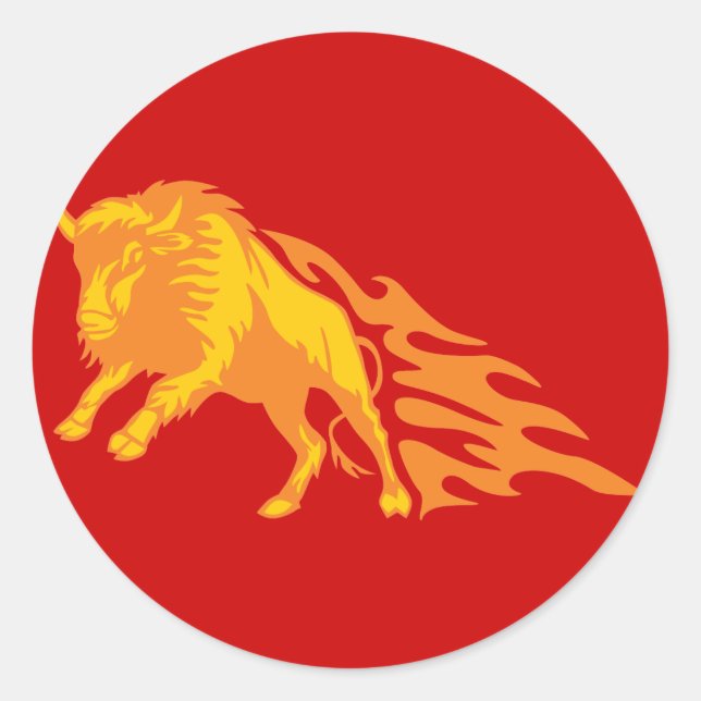 Flaming Bison #3 Classic Round Sticker (Front)