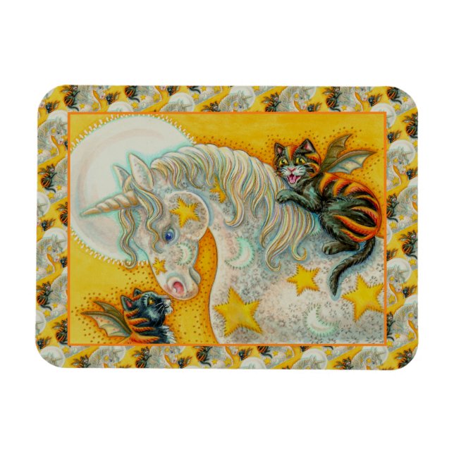 FLAMING BLACK CATS WITH HALLOWEEN UNICORN Colourfu Magnet (Horizontal)