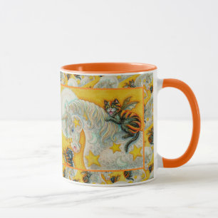 FLAMING BLACK CATS WITH HALLOWEEN UNICORN Colourfu Mug