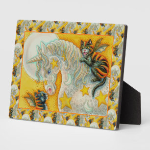 FLAMING BLACK CATS WITH HALLOWEEN UNICORN Colourfu Plaque