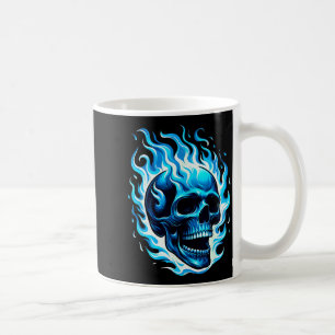 Flaming Blue Skull Cool Fun Graphic Coffee Mug