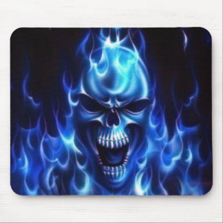 Flaming Blue Skull Mouse Pad