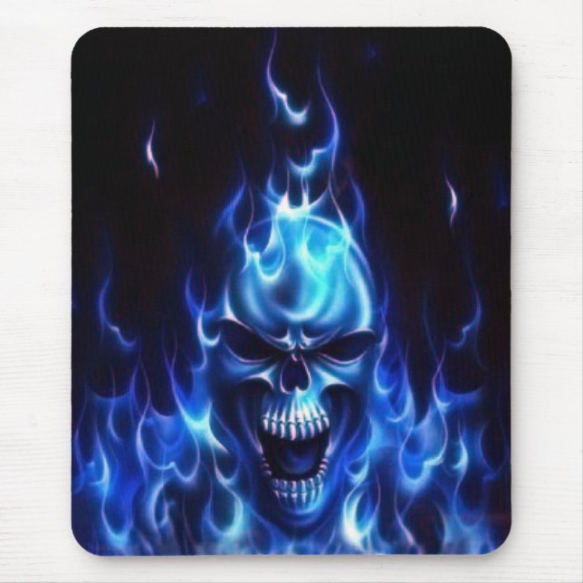 Flaming Blue Skull Mouse Pad (Front)