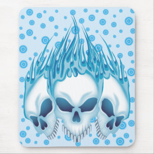 Flaming Blue Skulls Mouse Pad