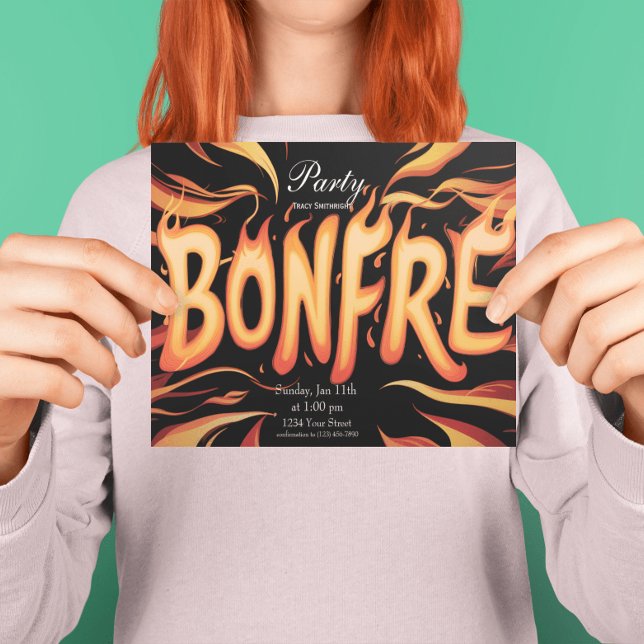 Flaming Bonfire Word Art Invitation (Creator Uploaded)