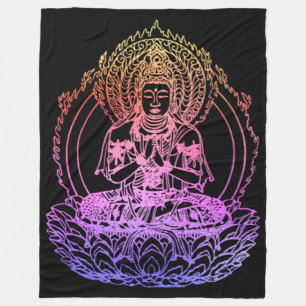 Flaming Buddha in Colourful Rainbow Gradient Fleece Blanket