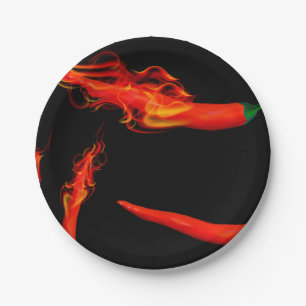 Flaming Chili Peppers Paper Plate