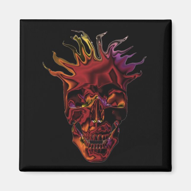 flaming chrome skull magnet (Front)