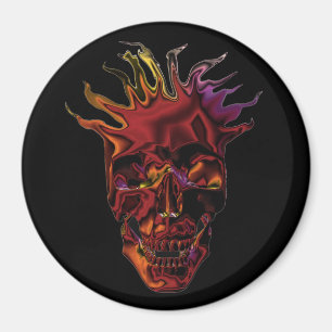 flaming chrome skull magnet