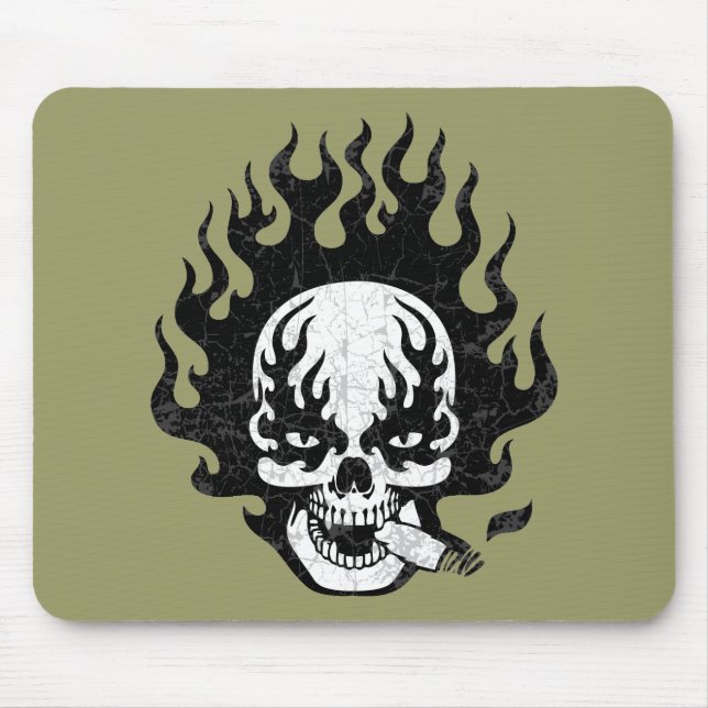 Flaming Cigar Skull -bw Mouse Pad (Front)