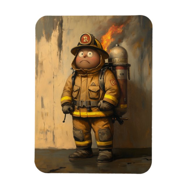 Flaming Concern: The Overwhelmed Firefighter Magnet (Vertical)