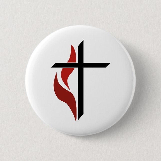 Flaming Cross 2 Inch Round Button (Front)