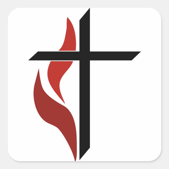 Flaming Cross Square Sticker (Front)