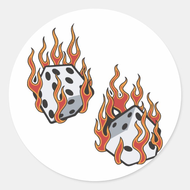 Flaming Dice Classic Round Sticker (Front)