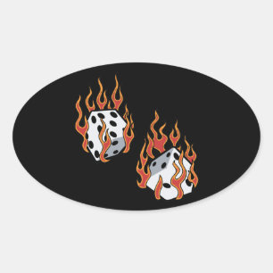 Flaming Dice Oval Sticker