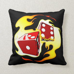 Flaming Dice Throw Pillow