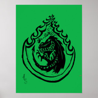 Flaming Dinosaur or Dragon by Nic Sweet Poster