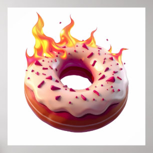 Flaming Donut with White Frosting and Sprinkles Poster