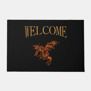 Flaming Dragon on Black Doormat