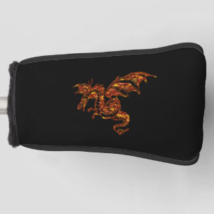 Flaming Dragon on Black Golf Head Cover