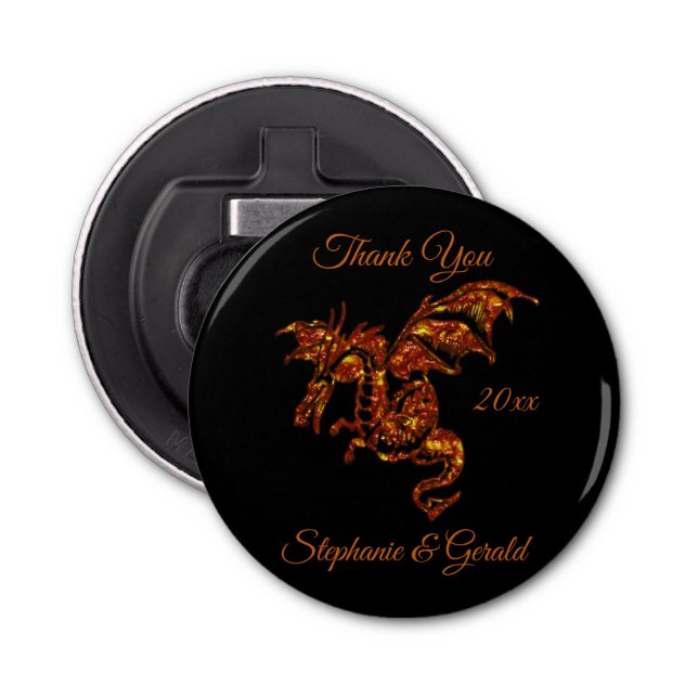 Flaming Dragon on Black Personal Bottle Opener (Front)