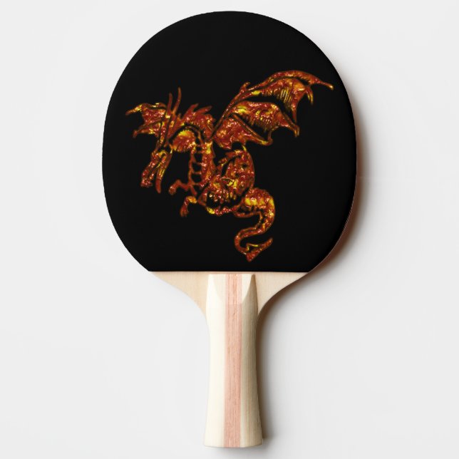 Flaming Dragon on Black Ping Pong Paddle (Back)