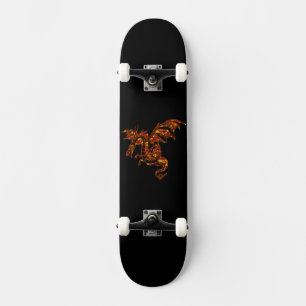 Flaming Dragon on Black Skateboard