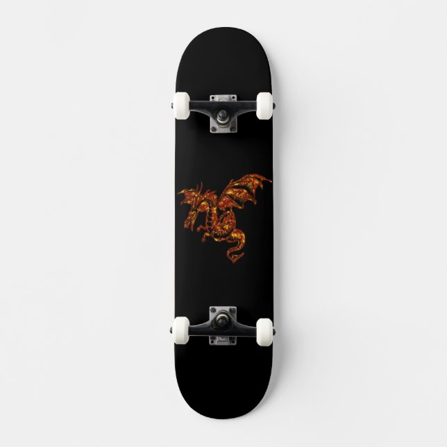 Flaming Dragon on Black Skateboard (Front)