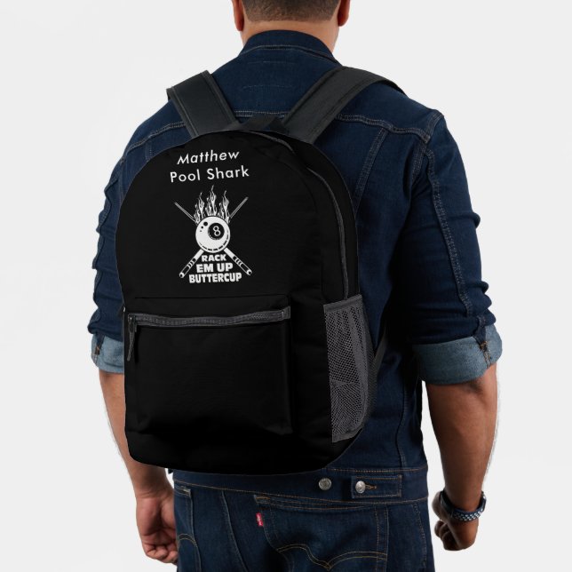 Flaming Eight Ball Design: Rack 'Em Up! Printed Backpack (Insitu (Model))