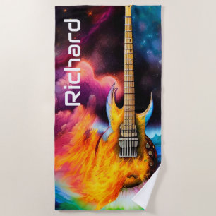 Flaming Electric Guitar Beach Towel