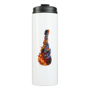 Flaming Electric Guitar Fire and Lightning Rock Mu Thermal Tumbler