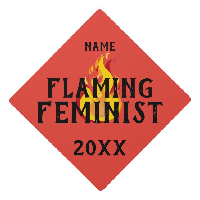 Flaming Feminist Name Feminism Flames 2025 Graduation Cap Topper (Front)
