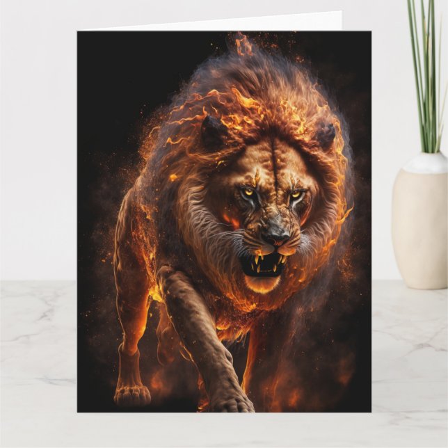 Flaming Fire Lion Card (Front)