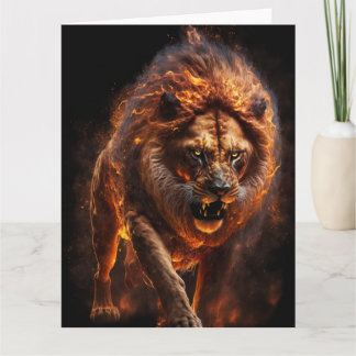 Flaming Fire Lion Card