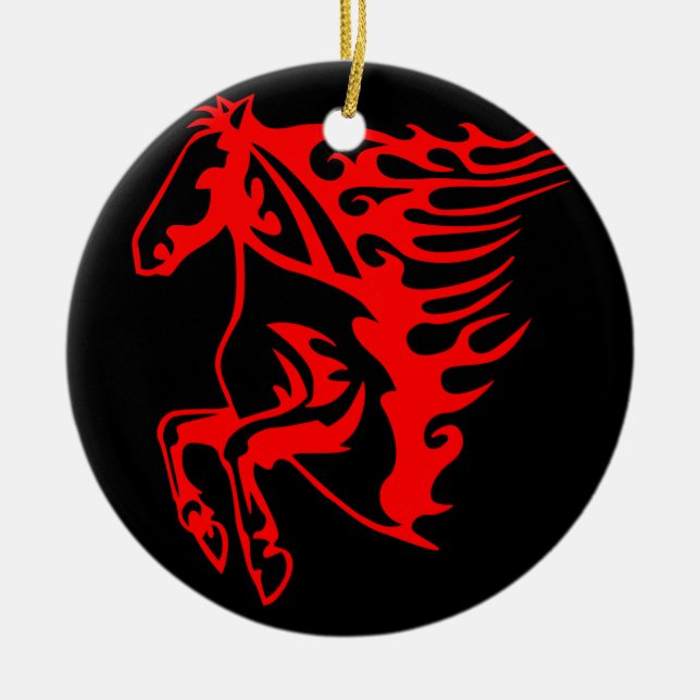 Flaming Fire Red Bronco Mustang Wild Horse Ceramic Ornament (Front)