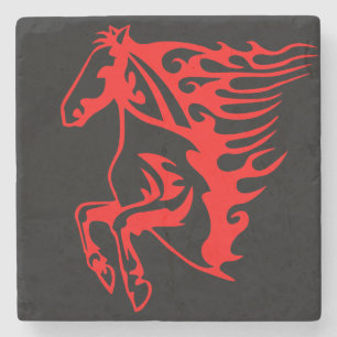 Flaming Fire Red Bronco Mustang Wild Horse Stone Coaster