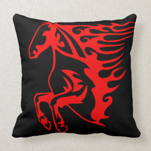 Flaming Fire Red Bronco Mustang Wild Horse Throw Pillow