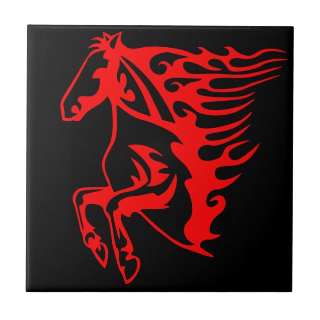 Flaming Fire Red Bronco Mustang Wild Horse Tile (Front)