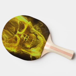Flaming Fire Skull Yellow Ping Pong Paddle