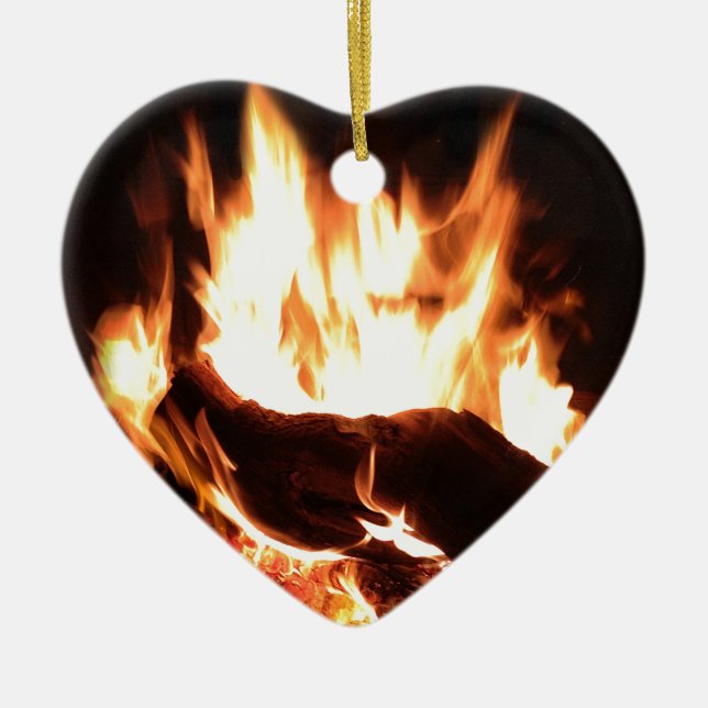 Flaming Fireplace Design Ceramic Ornament (Front)