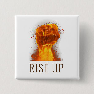 Flaming Fist Rise Up 2 Inch Square Button