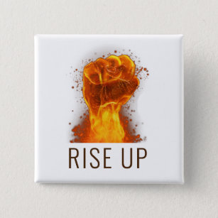 Flaming Fist Rise Up 2 Inch Square Button