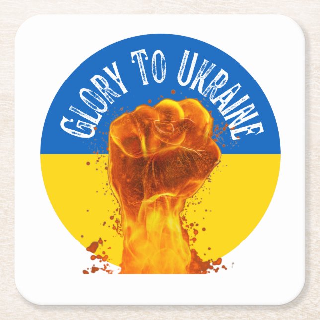 Flaming Fist Ukraine Flag Resistance Support  Coas Square Paper Coaster (Front)