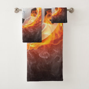 Flaming Football/Soccer Ball Throw Pillow Bath Towel Set