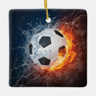 Flaming Football/Soccer Ball Throw Pillow Ceramic Ornament