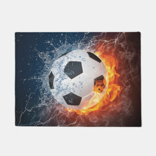 Flaming Football/Soccer Ball Throw Pillow Doormat