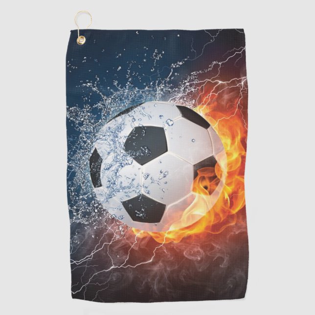 Flaming Football/Soccer Ball Throw Pillow Golf Towel (Front)
